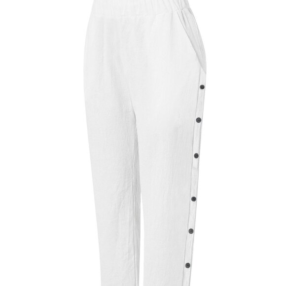 Side Decor Button Casual Wide Leg Pants - Picture 2 of 4